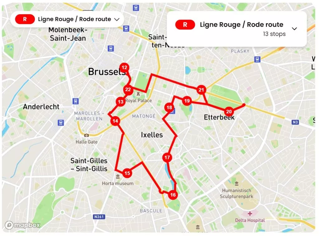 La linea ROSSA TootBus Hop-On&Off a Bruxelles