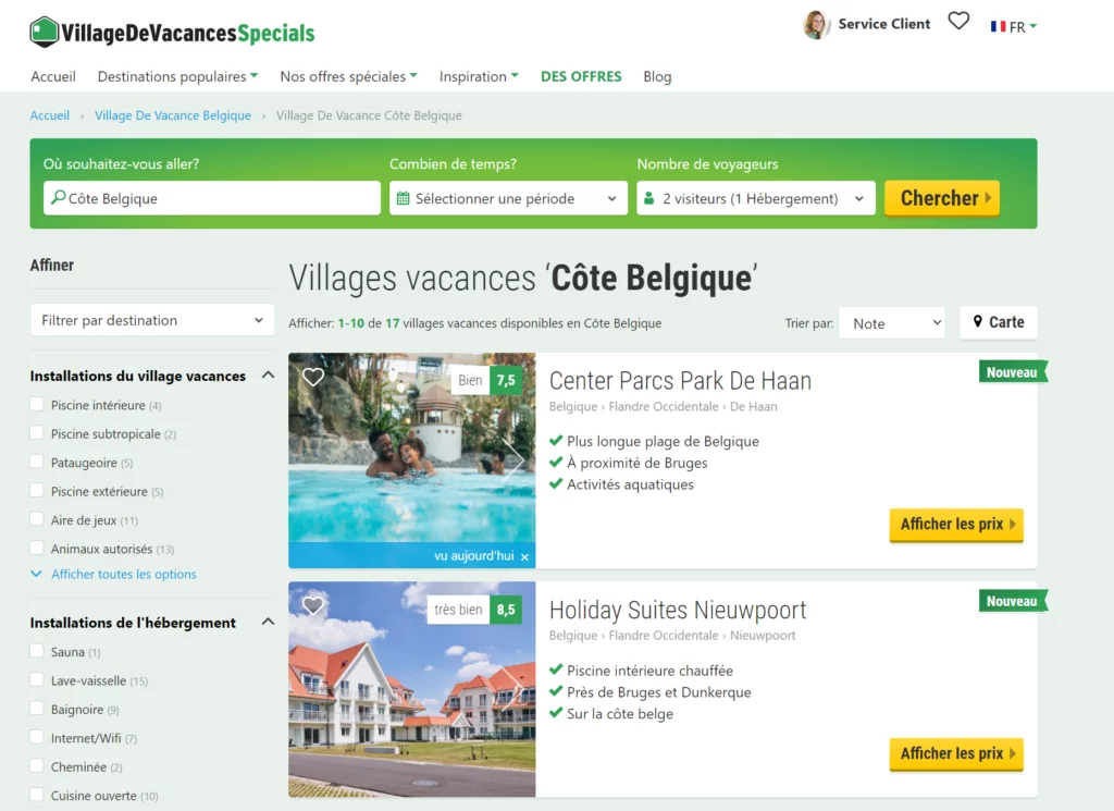 Confronta i villaggi turistici in Belgio